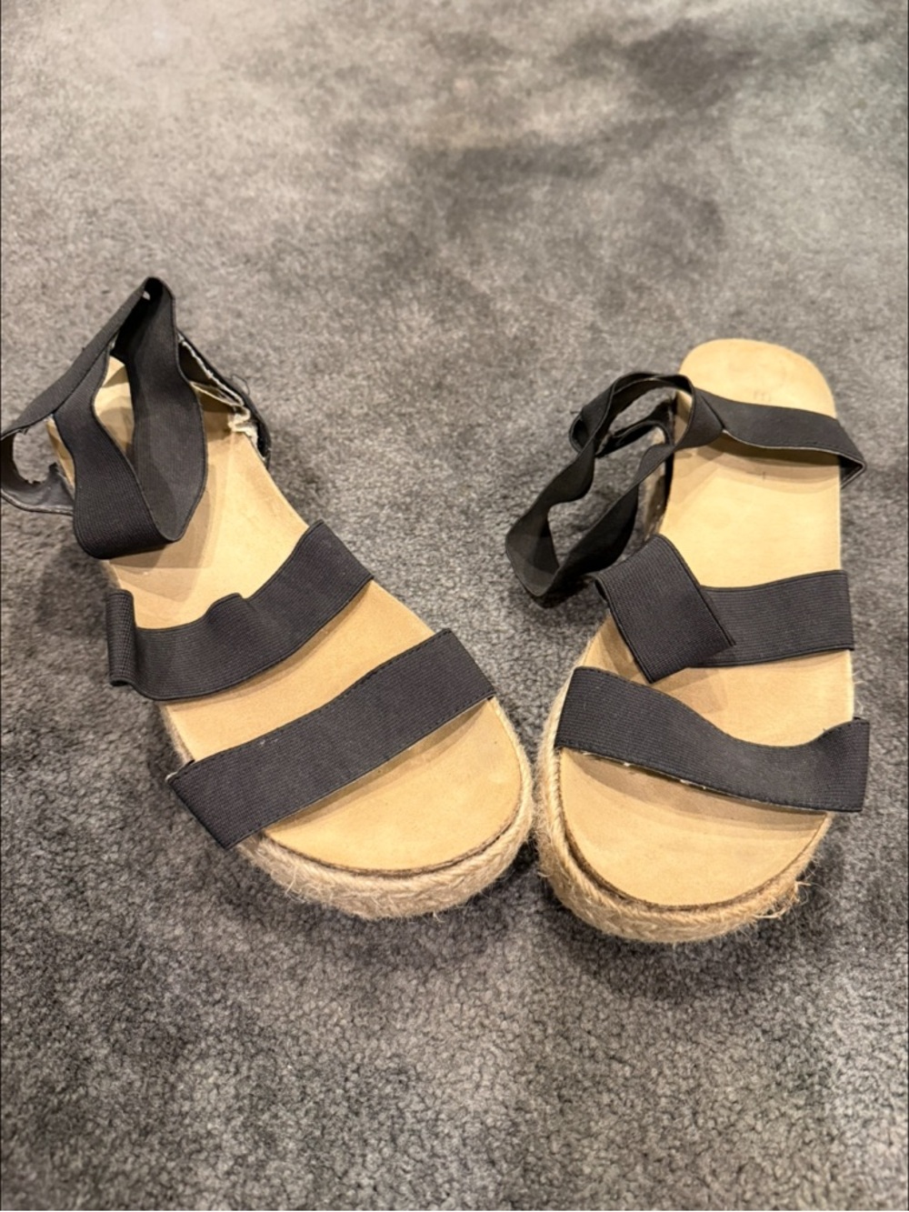 Esprit Black Espadrille Platform Sandals with Ankle Wrap